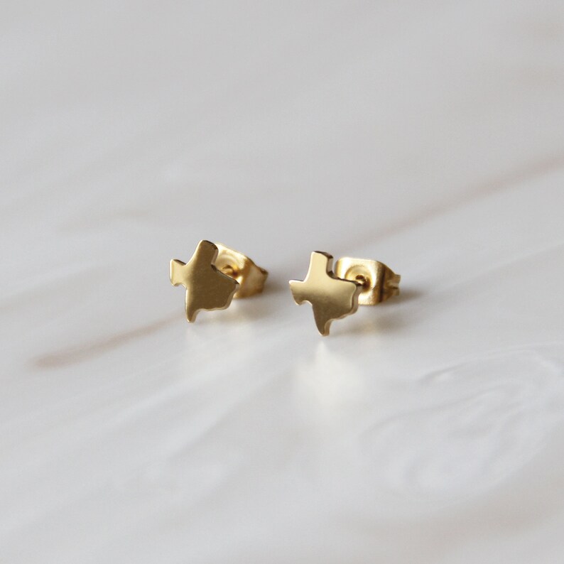 Texas Stud Earrings Texas State Earrings Small Stud Earring Minimalist Earring Texas Studs TX Stud Earrings Lone Star Jewelry Texas Strong image 1