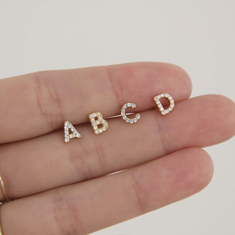 Initial Earrings Pave Initial Stud Earrings Letter Etsy