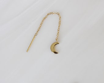 Moon Threader Earring(s) - Simple Gold Earrings • Threaders • Minimalist Earrings • Moon Earrings • Dainty Chain Earrings • Hypoallergenic