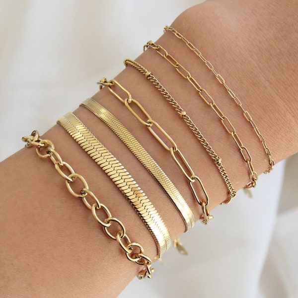 Gold Chain Bracelet, Silver Chain Bracelet, Paperclip Bracelet, Oval Chain Bracelet, Herringbone Bracelet, Satellite Chain Bracelet