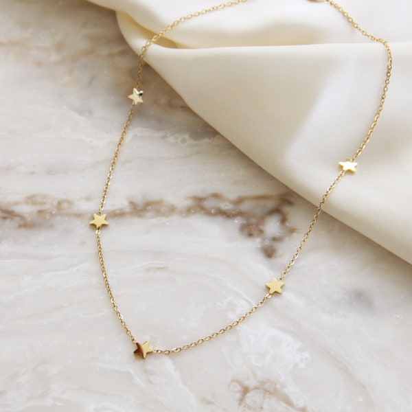 Five Star Choker - Dainty Necklace - Tiny Star Necklace - Minimalist Necklace - Gold Choker Necklace - Gold Star Choker - Layering Necklace
