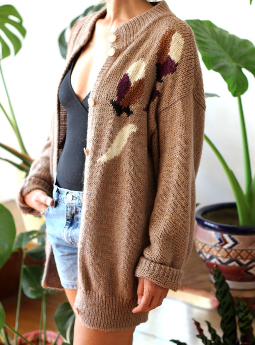 Suéter vintage de los años 80 de gran tamaño / Cárdigan beige Etsy