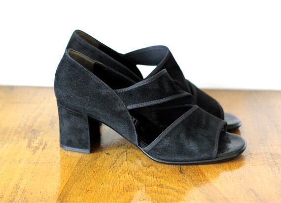 Suede Shoes~Clack suede Vintage High Heels~Square