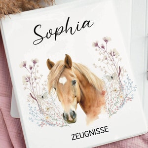Zeugnismappe mit Name Zeugnisordner personalisiert Geschenkidee für Schulkinder Ordner für Schulzeugnisse Mädchen Pferd