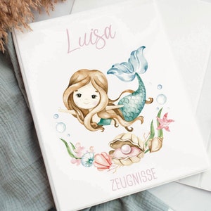 Zeugnismappe mit Name Zeugnisordner personalisiert Geschenkidee für Schulkinder Ordner für Schulzeugnisse Mädchen Meerjungfrau