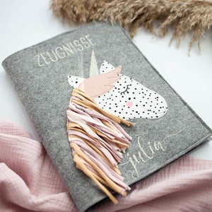 Zeugnismappe mit Namen, Zeugnisordner personalisiert, Geschenk Schulkind, Ordner für Zeugnisse Einhorn, Geschenk Einschulung