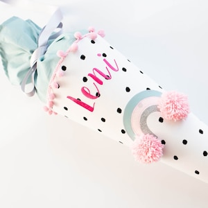 Personalized school cone with name, personalized candy cone, school cone for girls, rainbow glitter school cone, sibling cone with name, fabric of your choice