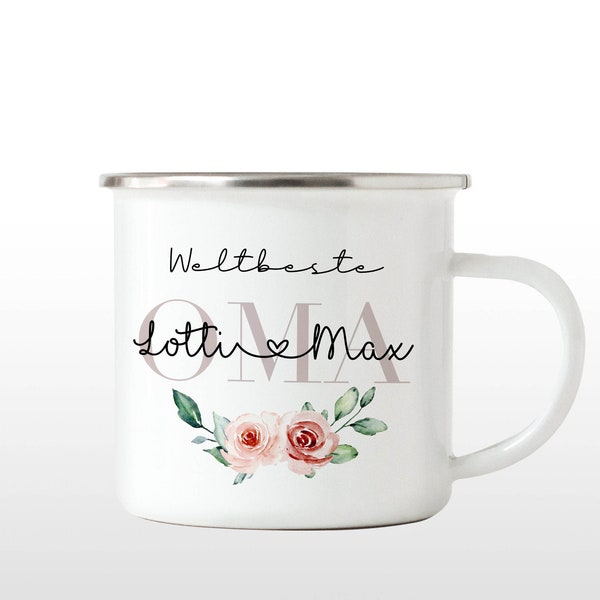 Enamel cup mug with name Grandma gift Mother's Day Christmas Birthday