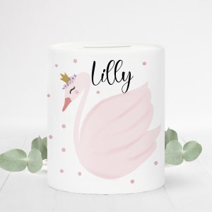 Spardose mit Name personalisiert , personalisierte Spardose Schwan, Geschenkidee für Kinder, Geburtstagsgeschenk, Geschenk zur Einschulung