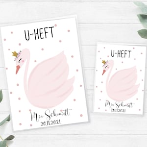 U-Heft Hülle und Impfpasshülle Set mit Namen, U-Heft Schwan, personalisierte U-Hefthülle, Geschenk zur Geburt