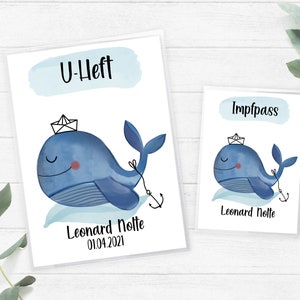 U-Heft Hülle und Impfpasshülle Set Jungen Wal mit Namen