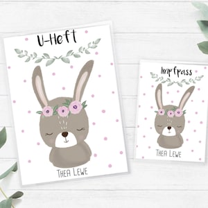 U-Heft Hülle und Impfpasshülle Set Mädchen Hase mit Namen