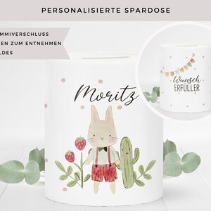 Personalisierte Spardose mit Namen Hase Geldgeschenk Kind Geschenk zur Geburt Taufe