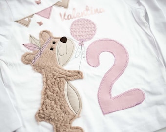 Boys Personalized Birthday Shirt - 1st 2 3 4 5 6 7 8 9 - Blue Bear Ballon Birthday Party Outfit