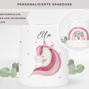 Personalisierte Spardose mit Namen Einhorn Geldgeschenk Mädchen