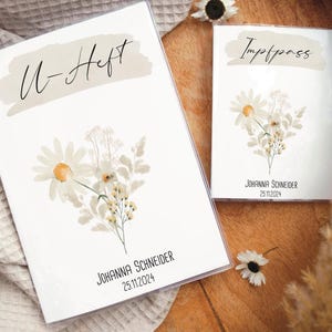 U-Hefthülle Impfpasshülle Set personalisiert, U-Hefthülle mit Namen und Geburtsdaten, Geschenk für Neugeborene, Babyparty Blumen Boho