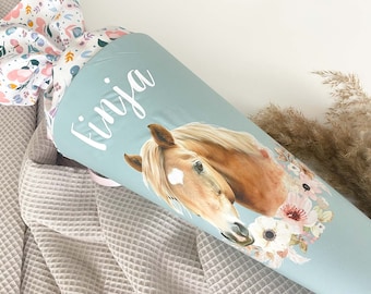 Schultüte aus Stoff mit Namen, personalisierte Schultüte, Schultüte mit Namen Mädchen, Kindergartentüte Pferd, Geschwistertüte Mädchen