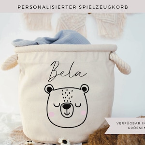Spielzeugkorb personalisiert, Aufbewahrungskorb mit Namen, Kinderzimmerdeko Waldtiere, Spielzeugkiste Babyzimmer