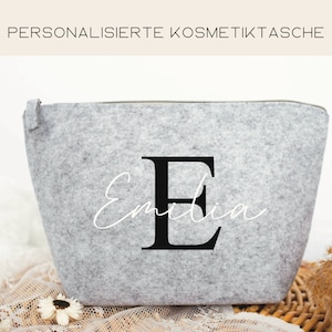 personalisierte Kosmetiktasche mit Initialen und Namen, Kosmetiktasche aus Filz mit Namen, Geschenk für Muttertag, Geschenkidee für sie