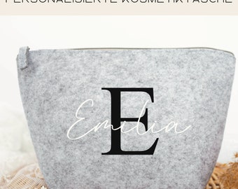 personalized cosmetic bag with initials and name, felt cosmetic bag with name, gift for Mother's Day, gift idea for her