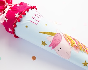 Schultüte, Schultüte Stoff EINHORN mit Namen, Geschwistertüte Mädchen, personalisierte Zuckertüte, Kindergartentüte mit Namen