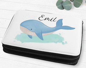 Personalized pencil case, boy pencil case with name whale, pencil case with name, school enrollment gift