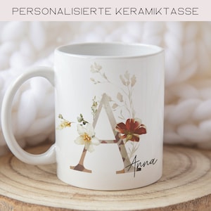 Tasse mit Buchstabe Namen, personalisierte Tasse mit Namen, Namenstasse mit Initialen, Geschenkidee Frau