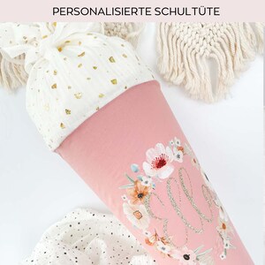 Schultüte aus Stoff mit Namen, personalisierte Schultüte, Schultüte mit Namen Mädchen, Kindergartentüte Blumen, Geschwistertüte Mädchen