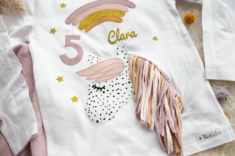 Chemise d'anniversaire enfants, chemise d'anniversaire, chemise avec numéro, chemise filles, chemise anniversaire, chemise licorne, chemise enfant cheval, chemise avec nom image 2