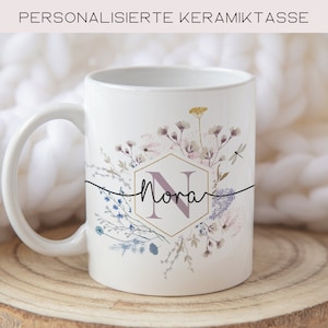 Tasse mit Buchstabe Namen, personalisierte Tasse mit Namen, Namenstasse mit Initialen, Geschenkidee Frau