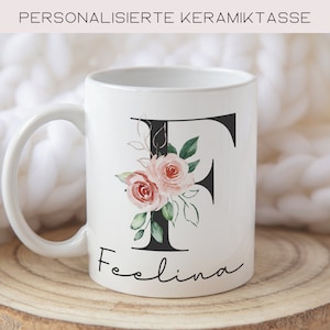 Tasse mit Buchstabe Namen, personalisierte Tasse mit Namen, Namenstasse mit Initialen, Geschenkidee Frau