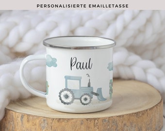 Enamel cup personalized for children to start daycare Children's cup with name Cup tractor personalized Children's cup Cup children