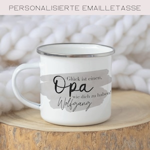 personalisierte Emailletasse ,Geschenk für den besten Opa, Emailletasse personalisiert mit Namen, Geschenk Vatertag Tasse