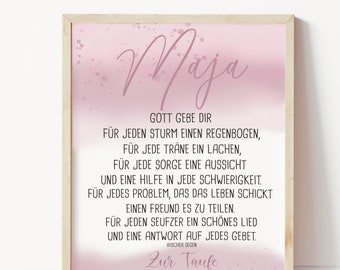 personalisiertes Poster zur Kommunion / Taufe / Konfirmation, Geschenk Kommunion, Geschenkidee Taufe mit Spruch und Namen