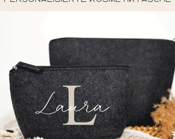 personalisierte Kosmetiktasche mit Initialen und Namen, Kosmetiktasche aus Filz mit Namen, Geschenk für Muttertag, Geschenkidee für sie