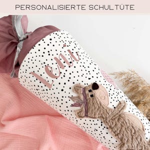 personalisierte Schultüte aus Stoff, Zuckertüte mit Namen, Schultüte Stoff Mädchen, Schultüte Bär rosa , Geschwistertüte mit Namen