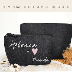 Abschiedsgeschenk Hebamme, Hebamme mit Herz Tasche, personalisierte Kosmetiktasche Hebamme, Dankeschön Hebammen