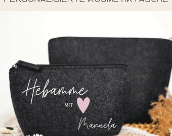 Abschiedsgeschenk Hebamme, Hebamme mit Herz Tasche, personalisierte Kosmetiktasche Hebamme, Dankeschön Hebammen