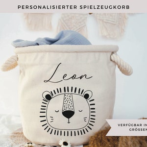 personalisierter Spielzeugkorb, Aufbewahrungskorb mit Namen, Kinderzimmerdeko Löwe personalisiert, Spielzeugkorb Babyzimmer