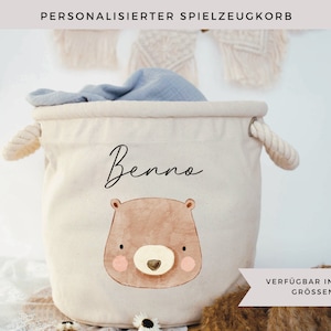 Spielzeugkorb personalisiert, Aufbewahrungskorb Kinderzimmer, Spielzeugkorb mit Namen Waldtiere, Ordnung Babyzimmer