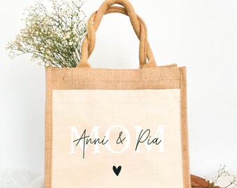 personalisierte Jutetasche MOM, Geschenktasche beste Mama, Geschenkidee Muttertag, Shopper beste Mama, Markttasche MOM personalisiert