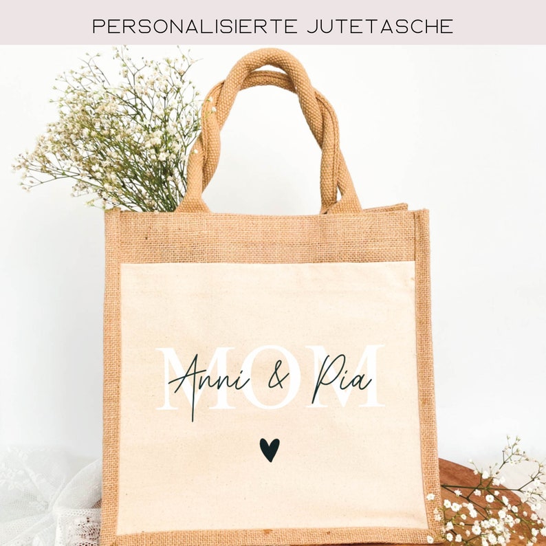 personalisierte Jutetasche MOM, Geschenktasche beste Mama, Geschenkidee Muttertag, Shopper beste Mama, Markttasche MOM personalisiert Bild 1