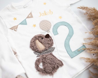 Boys Personalized Birthday Shirt - 1st 2 3 4 5 6 7 8 9 - Blue Bear Ballon Birthday Party Outfit