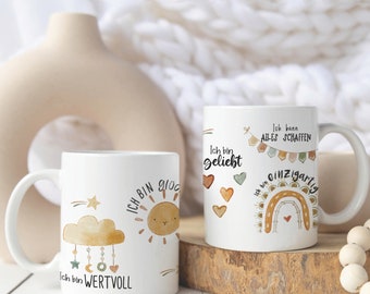 personalisierte Kindertasse Affirmation, Kinderbecher Einschulung, Tasse mit Namen Schulkind,  Geschenk zur Einschulung