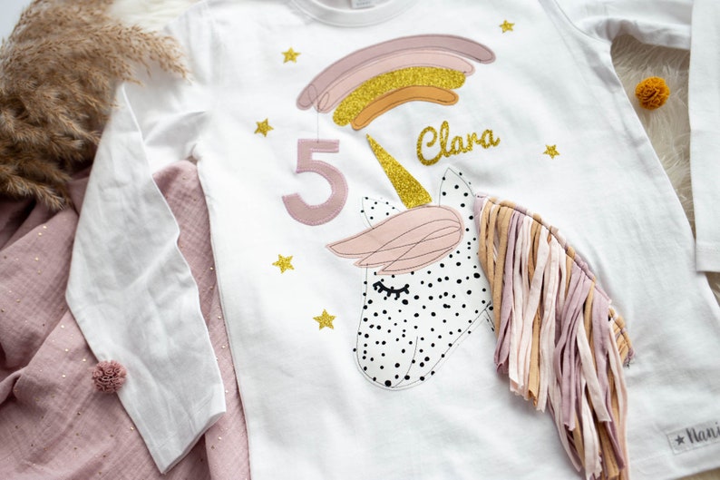 Chemise d'anniversaire enfants, chemise d'anniversaire, chemise avec numéro, chemise filles, chemise anniversaire, chemise licorne, chemise enfant cheval, chemise avec nom image 3