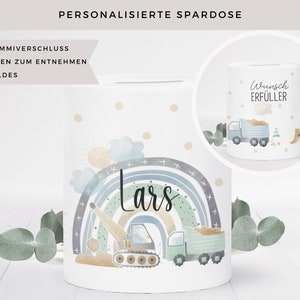 Personalisierte Spardose mit Namen Traktor Geldgeschenk Junge Geschenk Einschulung Taufe Geburt