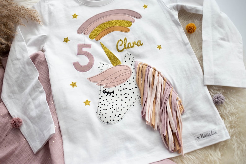 Chemise d'anniversaire enfants, chemise d'anniversaire, chemise avec numéro, chemise filles, chemise anniversaire, chemise licorne, chemise enfant cheval, chemise avec nom image 4