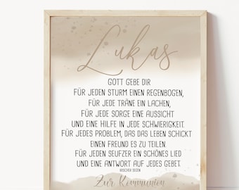 personalisiertes Poster zur Kommunion / Taufe / Konfirmation, Geschenk Kommunion, Geschenkidee Taufe mit Spruch und Namen