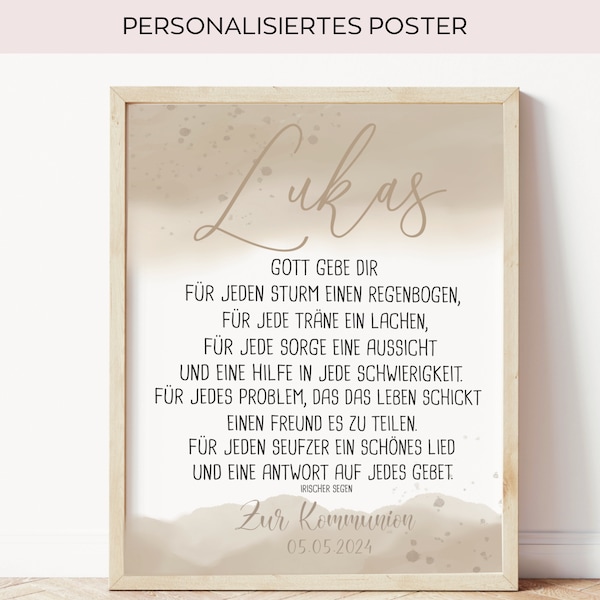 personalisiertes Poster zur Kommunion / Taufe / Konfirmation, Geschenk Kommunion, Geschenkidee Taufe mit Spruch und Namen