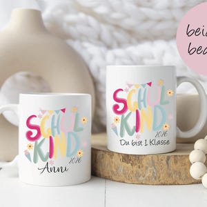 Beidseitig bedruckt Schulkind 2026 Design auf personalisierter Kindertasse – buntes Einschulungsmotiv